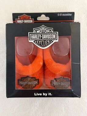 0-3 months Harley-Davidson Orange Baby Booties with Logo